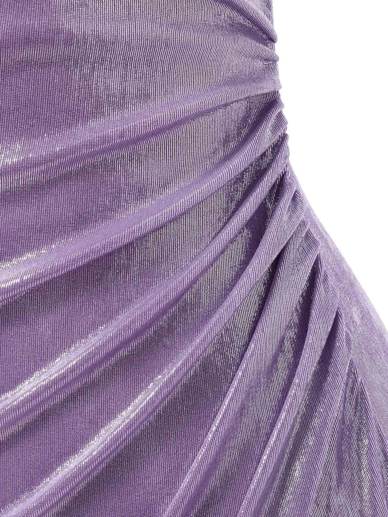 [Vorverkauf] Lavendel 1960er Wasserfallausschnitt Hoher-Schlitz Perlglanz Kleid