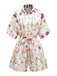 Multicolor 1950er Blumen Revers Fledermausärmel Romper