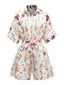 Multicolor 1950er Blumen Revers Fledermausärmel Romper