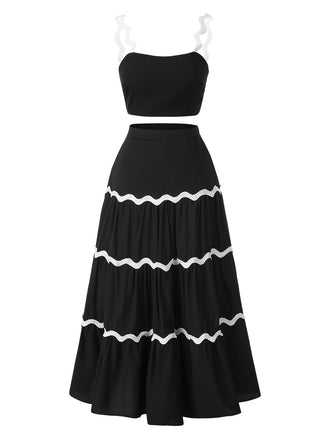 2PCS 1940er Träger Träger Top & Welligkeit Rock