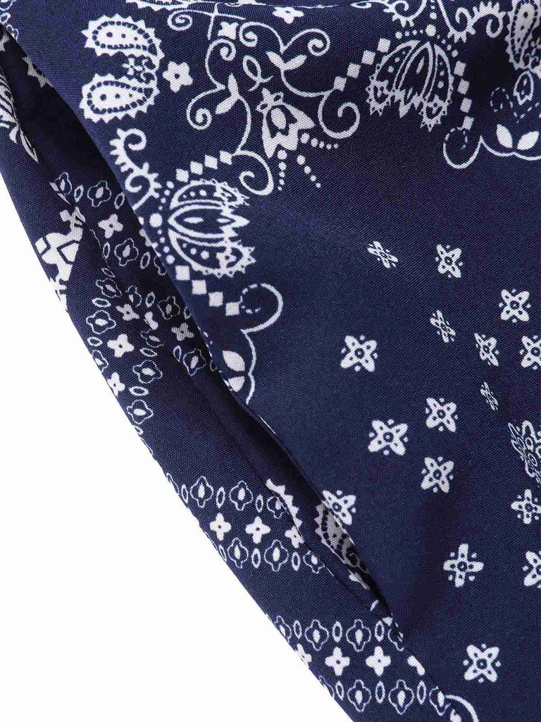 [Vorverkauf] Dunkelblau 1940er Paisley Kordelzug Romper