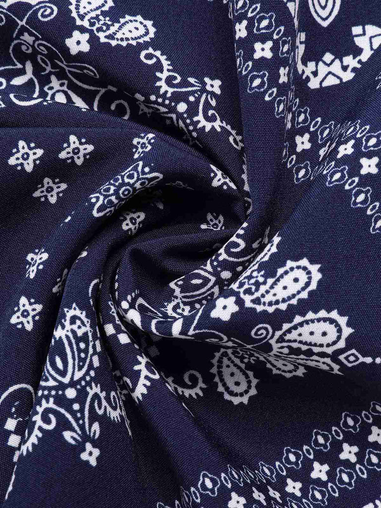 [Vorverkauf] Dunkelblau 1940er Paisley Kordelzug Romper