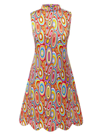 Multicolor 1960er Perle Tasten Ärmellos Kleid