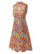Multicolor 1960er Perle Tasten Ärmellos Kleid
