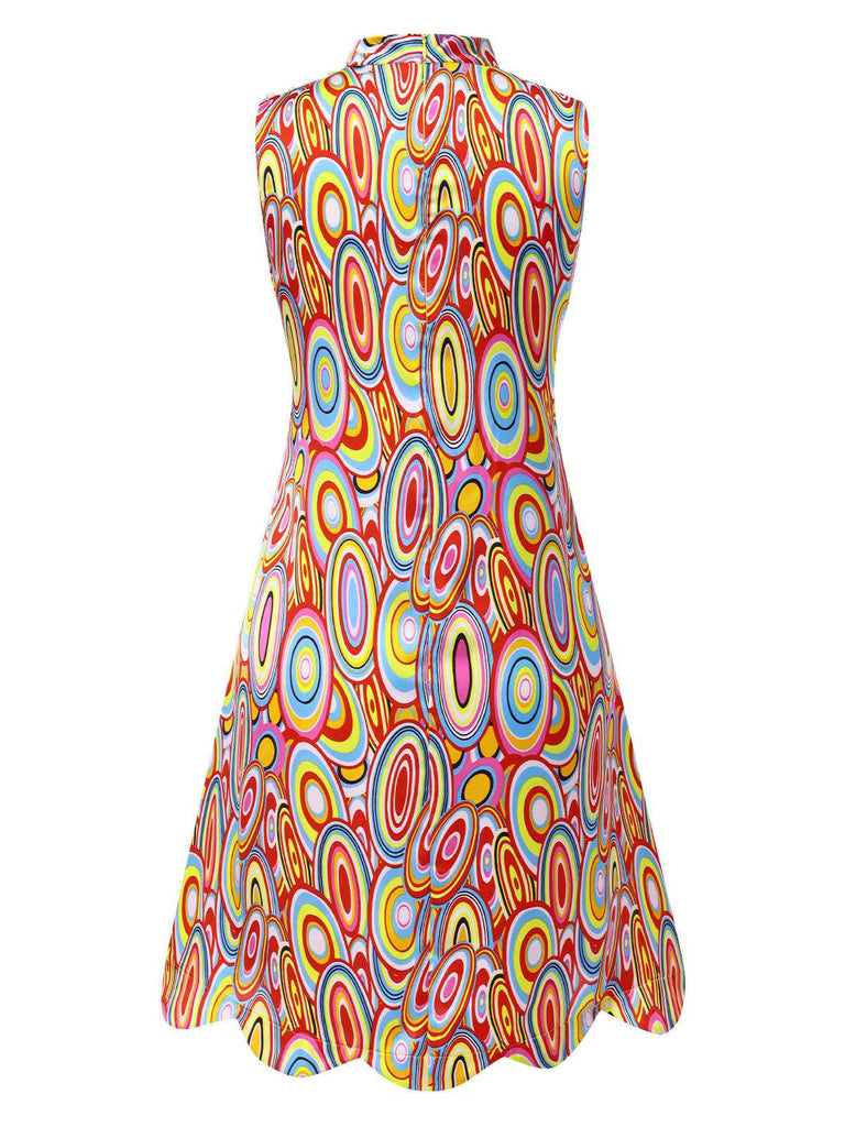 Multicolor 1960er Perle Tasten Ärmellos Kleid