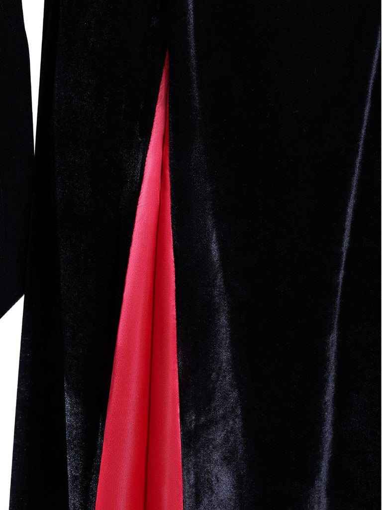 1930er Morticia Addams Samt Glockenärmel Kleid