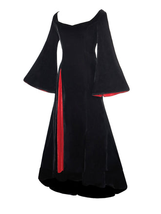 1930er Morticia Addams Samt Glockenärmel Kleid