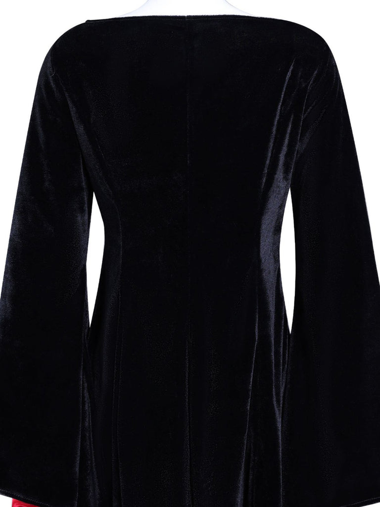 1930er Morticia Addams Samt Glockenärmel Kleid