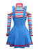 2PCS Blau 1960er Halloween Chucky Kostüm Streifen Top & Breite Träger Kleid