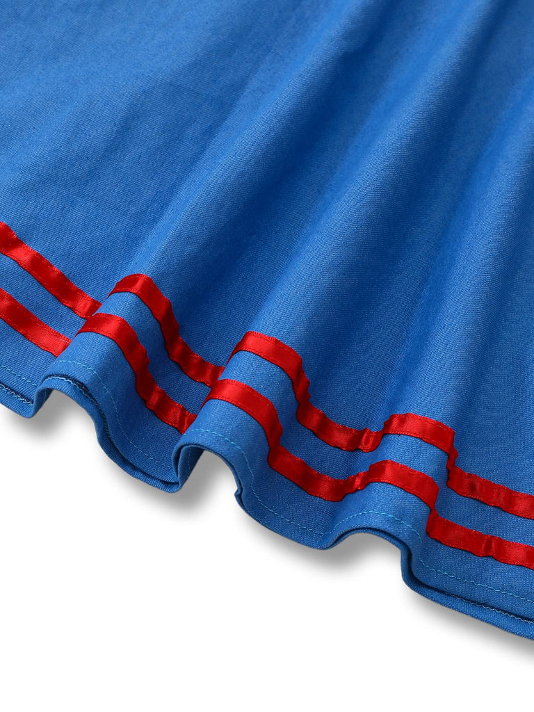 2PCS Blau 1960er Halloween Chucky Kostüm Streifen Top & Breite Träger Kleid