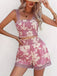 2PCS 1960er Blumen Gesmokt Breite Träger Leibchen & Shorts