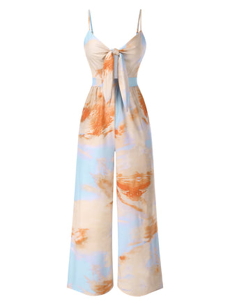 Mehrfarbig 1930er Hosenträger Lace-Up Gerüschtes Jumpsuit