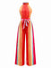 Multicolor 1960er Runden Halter Gürtel Streifen Jumpsuit