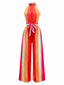 Multicolor 1960er Runden Halter Gürtel Streifen Jumpsuit