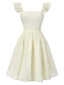Beige 1950er Gurt Quadratischer Hals Rückenfrei Kleid