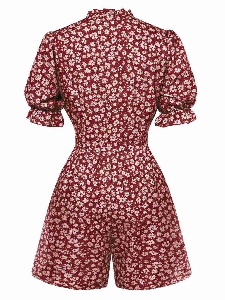 1940er Gänseblümchen Faltenkragen Puffärmel Romper