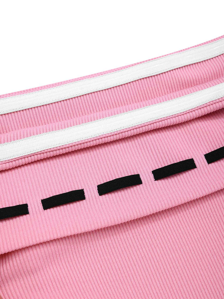 [Vorverkauf] Schwarz & Rosa 1950er Schulterfrei Bogen Patchwork Kleid