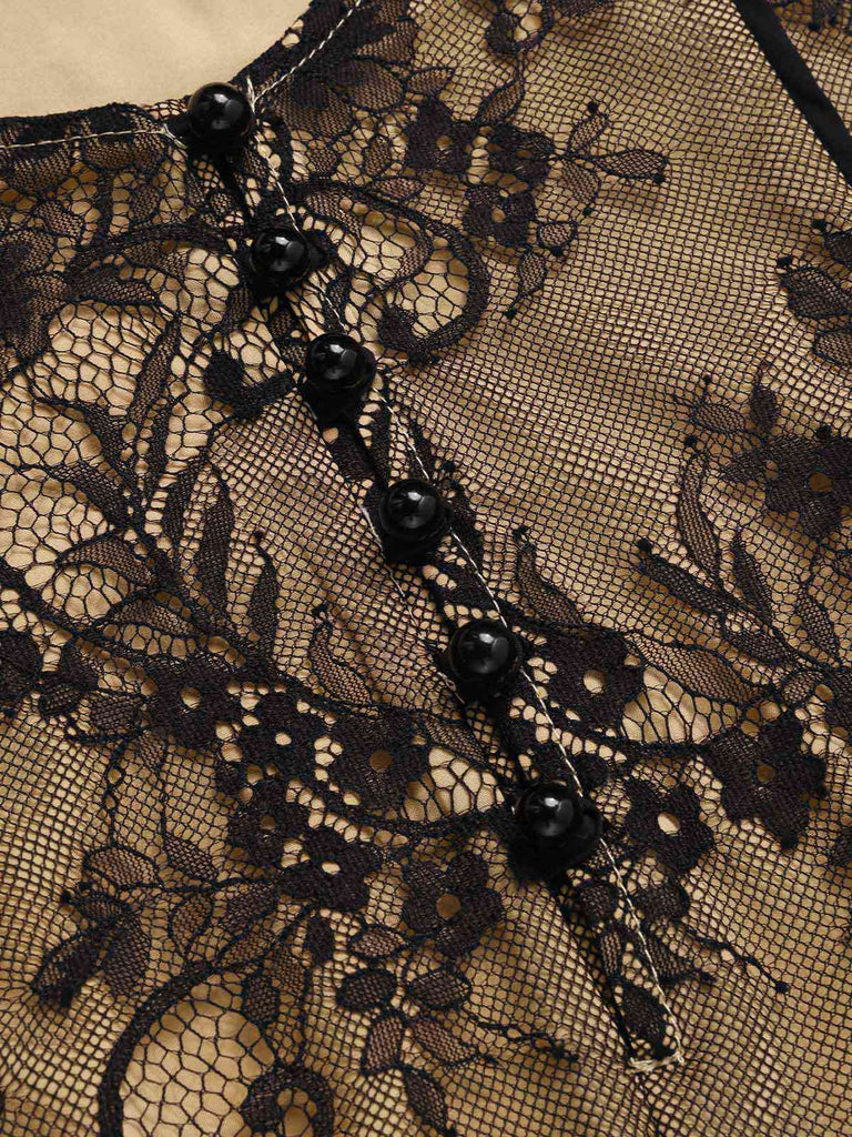 [Vorverkauf] Schwarz 1930er Spitze Gestickt Halfter Rückenfrei Fischschwanzkleid