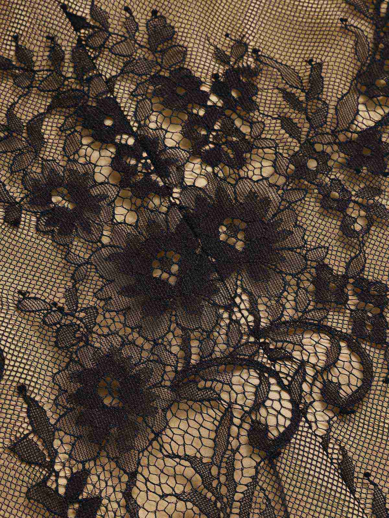 [Vorverkauf] Schwarz 1930er Spitze Gestickt Halfter Rückenfrei Fischschwanzkleid