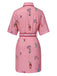 Rosa 1960er Blumen Drucken Revers Gürtel Kleid