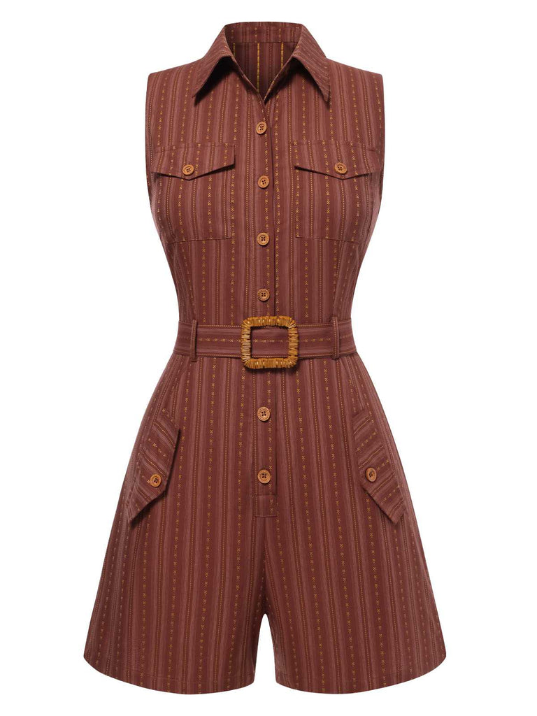 [Vorverkauf] 1940er Baumwolle Hemdkragen Nadelstreifen Gürtel Romper