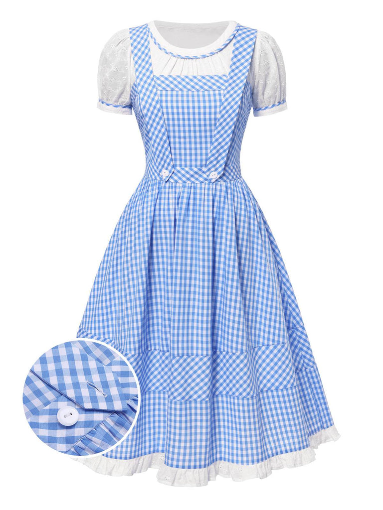 [Vorverkauf] 2PCS 1950er Baumwolle Gingham Plaid Top & Suspender Kleid