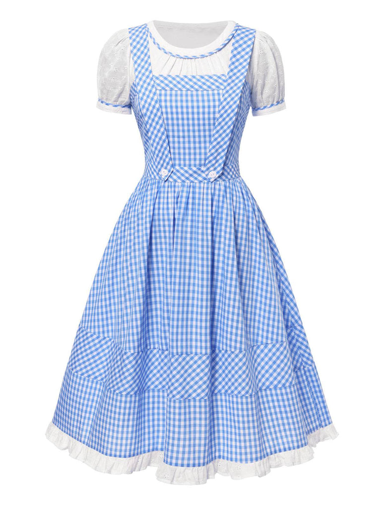 [Vorverkauf] 2PCS 1950er Baumwolle Gingham Plaid Top & Suspender Kleid