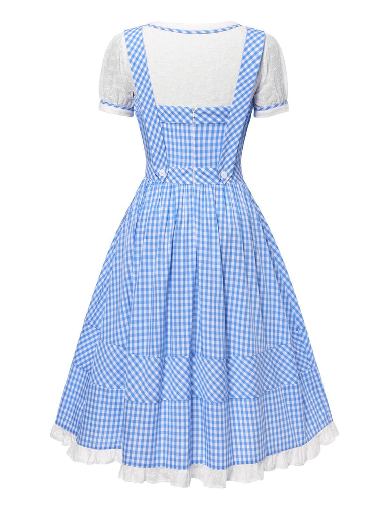 [Vorverkauf] 2PCS 1950er Baumwolle Gingham Plaid Top & Suspender Kleid