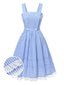 [Vorverkauf] Blau 1950er Baumwolle Plaid Spitze Patchwork Kleid