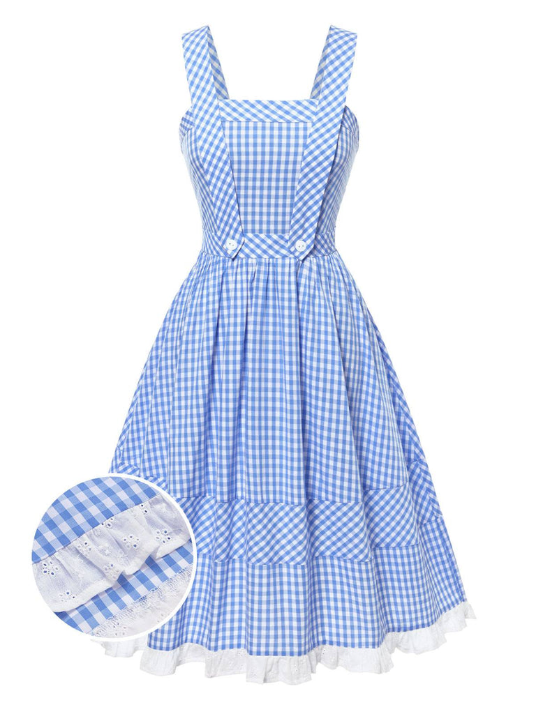 [Vorverkauf] 2PCS 1950er Baumwolle Gingham Plaid Top & Suspender Kleid