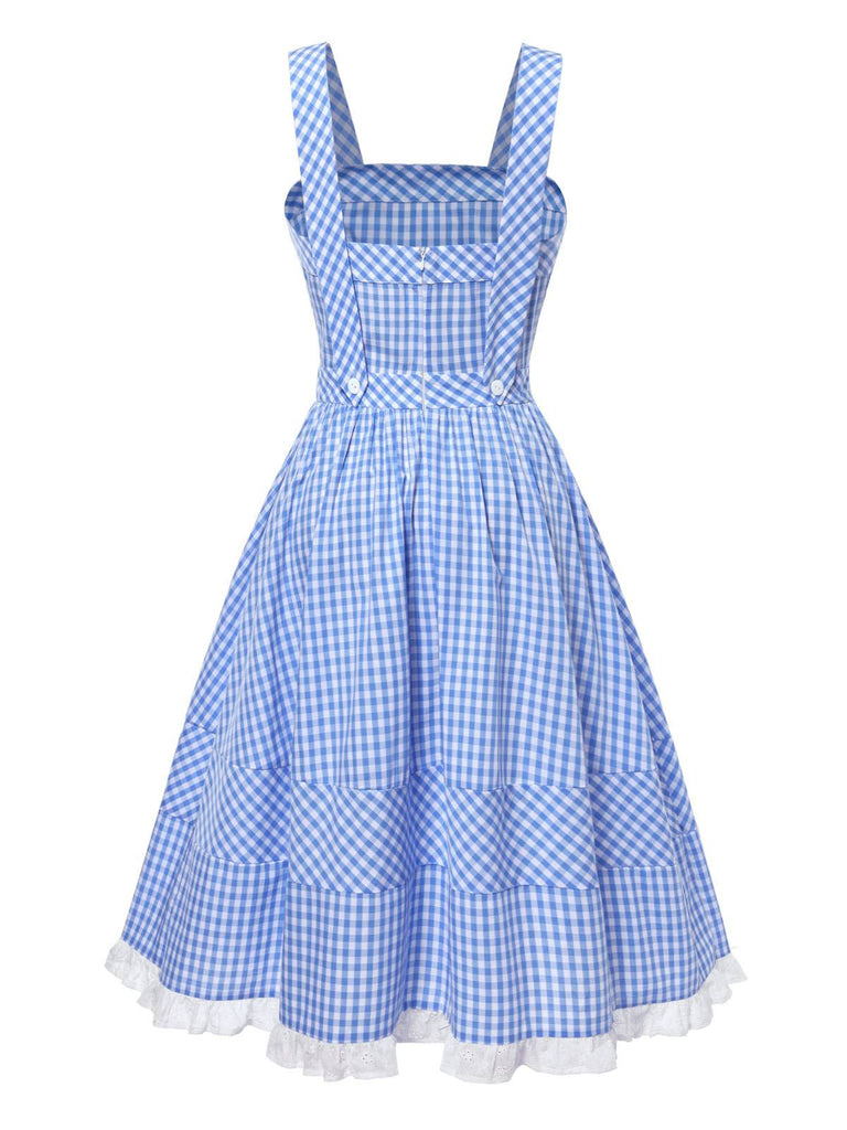 [Vorverkauf] 2PCS 1950er Baumwolle Gingham Plaid Top & Suspender Kleid