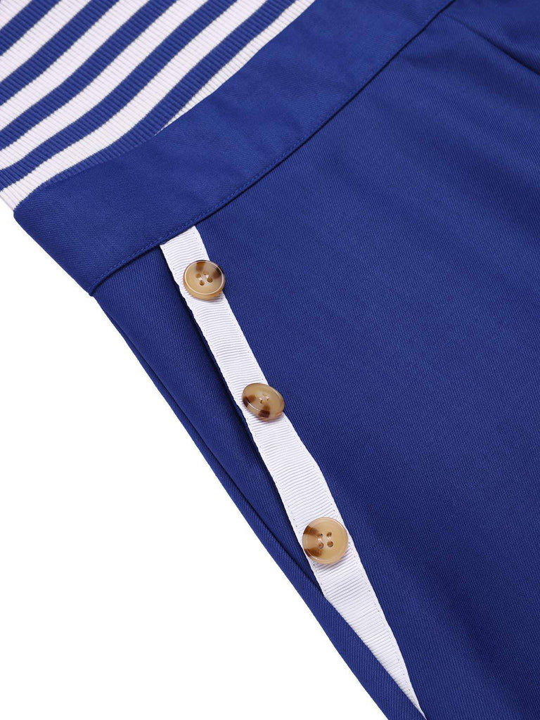 Blau 1950er Baumwolle Krawatte Nautisch Streifen Romper