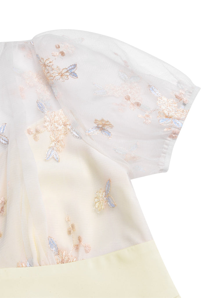 Weiß 1950er Tief V-Ausschnitt Besticktes Blumen Kleid
