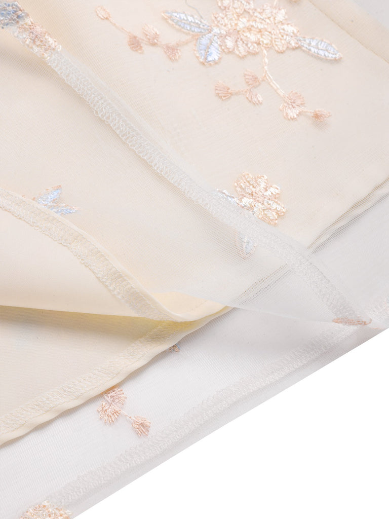 Weiß 1950er Tief V-Ausschnitt Besticktes Blumen Kleid