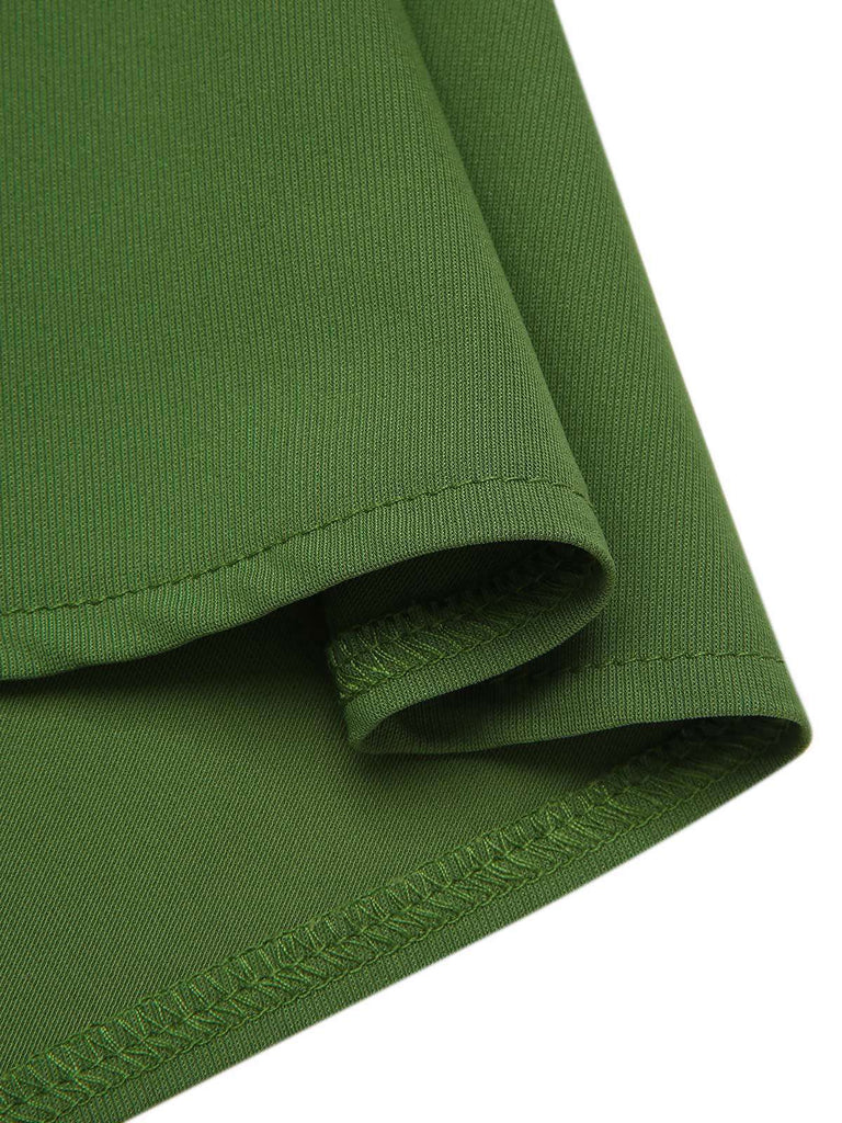 Grün 1950er Kirsche V-Ausschnitt Netz Patchwork Kleid