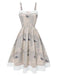 Khaki 1950er Zeitung Schmetterling Patchwork Kleid