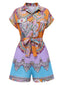 1970er Hemdkragen Paisley Drucken Gürtel Romper