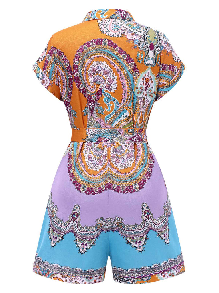 1970er Hemdkragen Paisley Drucken Gürtel Romper