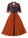 Feuerziegelrot 1950er Revers Blumen Patchwork Kleid
