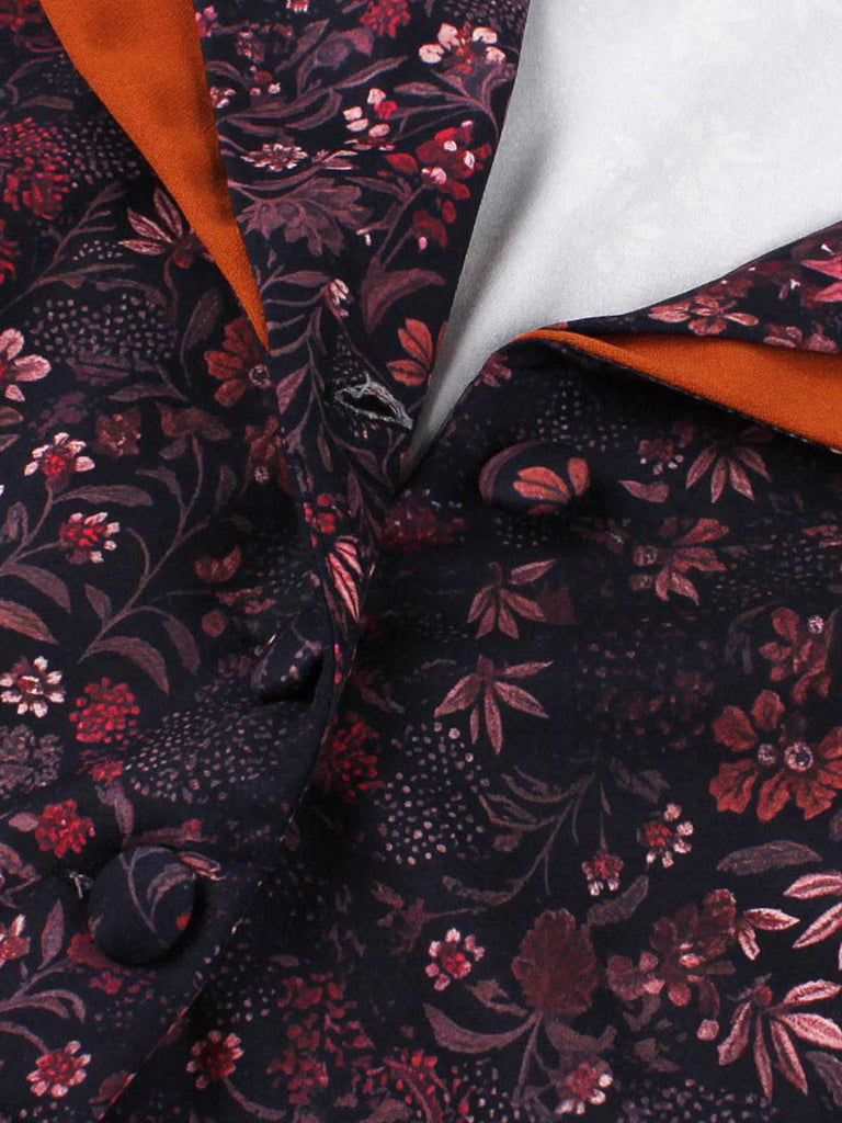 Feuerziegelrot 1950er Revers Blumen Patchwork Kleid