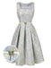 Hellblau 1950er Texturiert Blumen Ärmellos Schmetterling Kleid