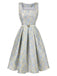 Hellblau 1950er Texturiert Blumen Ärmellos Schmetterling Kleid