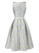 Hellblau 1950er Texturiert Blumen Ärmellos Schmetterling Kleid