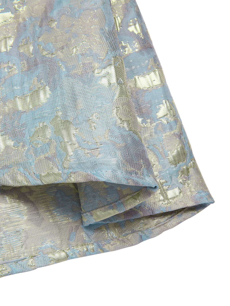 Hellblau 1950er Texturiert Blumen Ärmellos Schmetterling Kleid