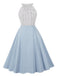 1950er Tupfen Patchwork Halter Rundhals Kleid