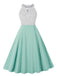1950er Tupfen Patchwork Halter Rundhals Kleid