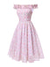 [Vorverkauf] Rosa 1950er Rüschen Schulterfrei Blumen Kleid