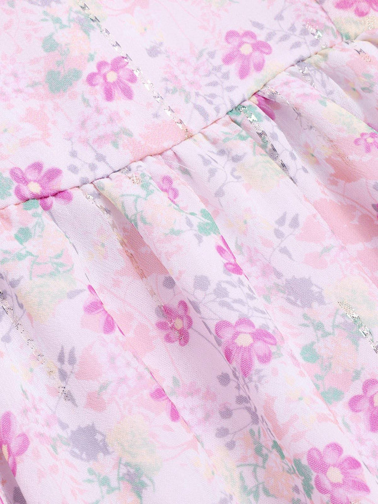 [Vorverkauf] Rosa 1950er Rüschen Schulterfrei Blumen Kleid