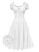 Weiß 1940er Solide Baumwolle Bestickt Spitze Kleid
