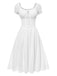 Weiß 1940er Solide Baumwolle Bestickt Spitze Kleid